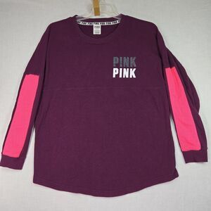 Victoria's Secret PINK Long Sleeve Varsity Maroon Mesh Sleeve Shirt Large Top VS